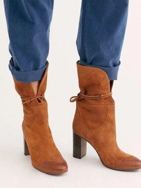 Free People Mila Fold Over Suede Ankle Boots Brown Italy Women’s EU 39 US 8.5